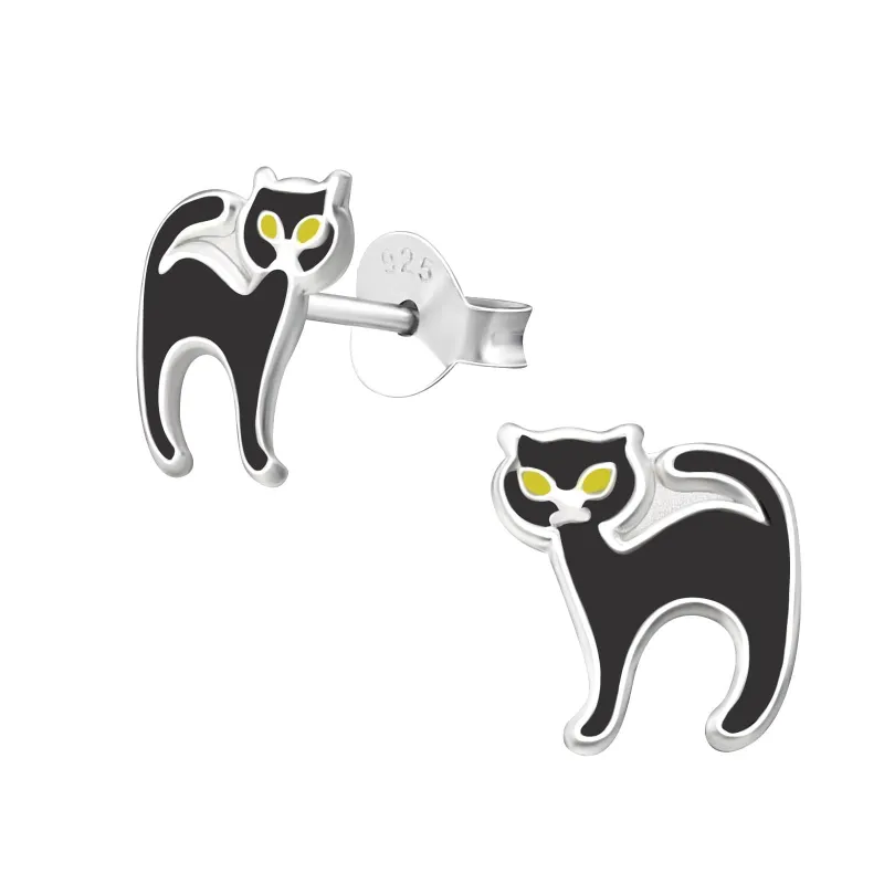 Sterling Silver Black Cat Stud Earrings sold by Zulily