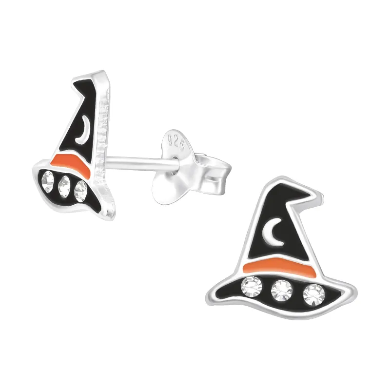 Sterling Silver Cubic Zirconia Black Witch's Hat Stud Earrings sold by Zulily