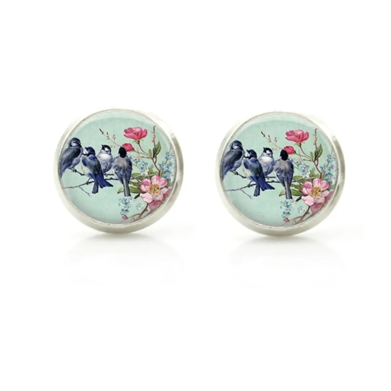 Vintage Floral Birds Circular Stud Earrings sold by Zulily