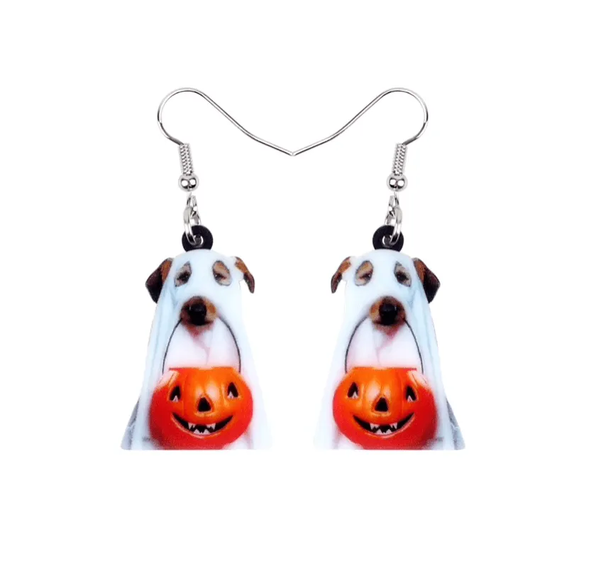Trick Or Treating Ghost Dog Acrylic Drop Earrings sold by Zulily