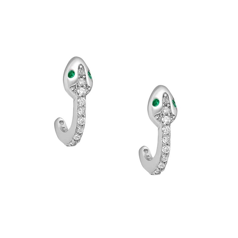 Sterling Silver Cubic Zirconia Snake With Green Eyes Stud Earrings sold by Zulily