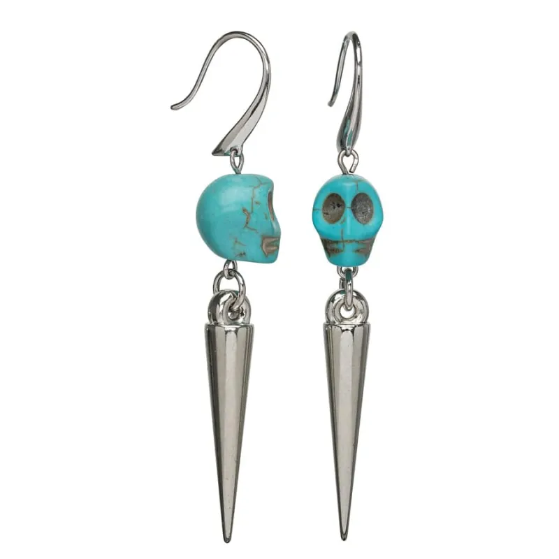 Turquoise Howlite Skull Spike Drop Earrings sold by Zulily
