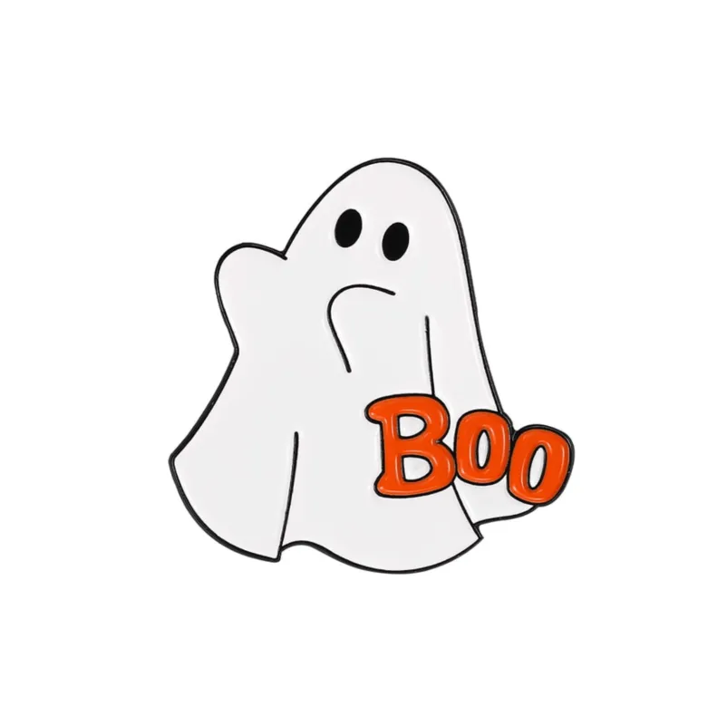 White Ghost & Orange Boo Brooch sold by Zulily