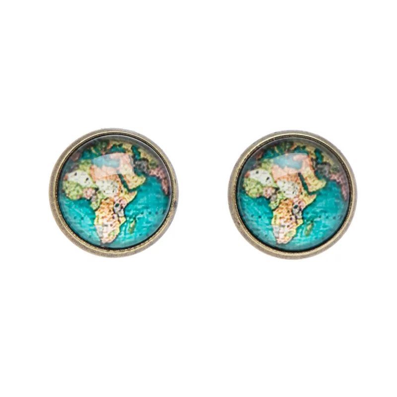 World Map Patterned Circular Stud Earrings sold by Zulily