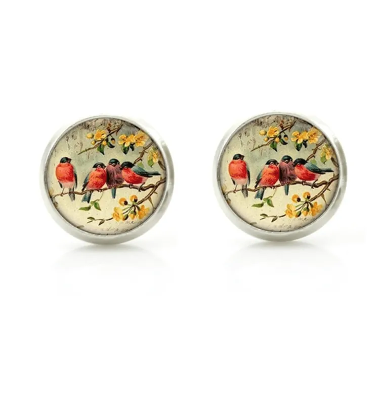 Vintage Robin Birds Circular Stud Earrings sold by Zulily