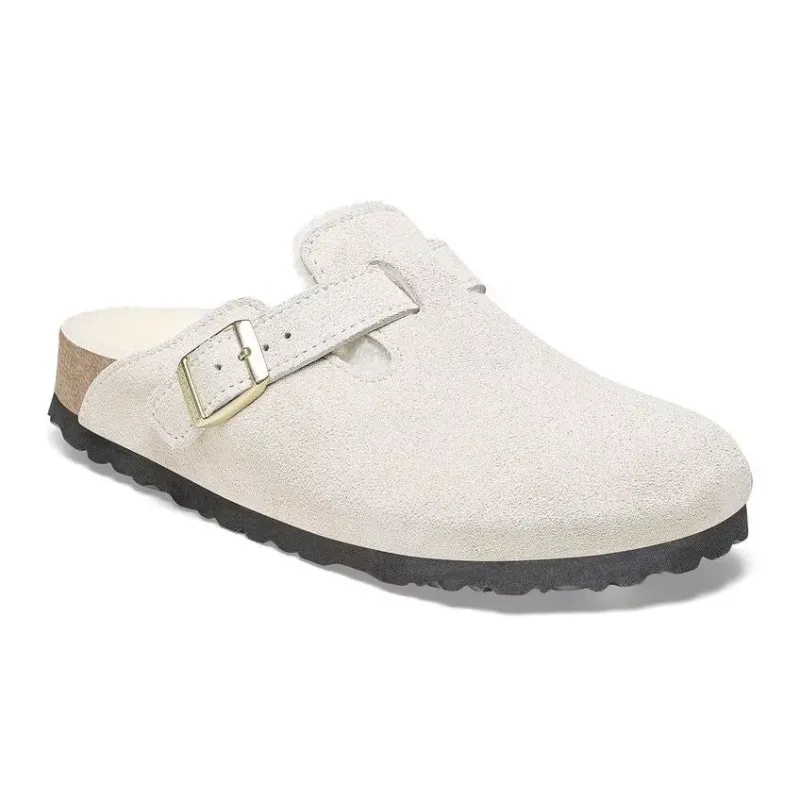 Birkenstock Boston Shearling Suede Leather Antique White sold by Zulily
