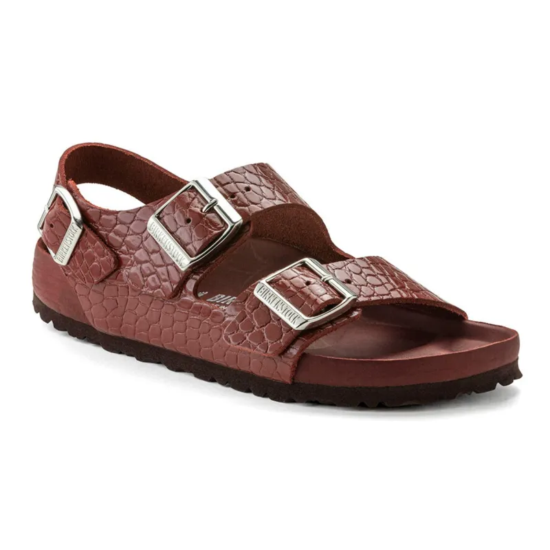 Birkenstock Milano EXQ Reptile Leather Chocolate sold by Zulily