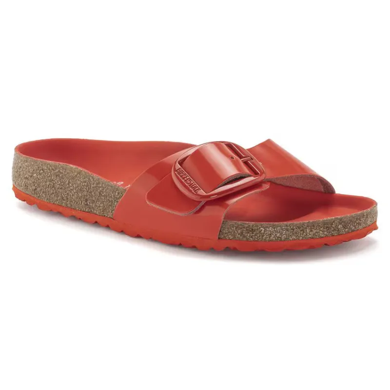 Birkenstock Madrid Big Buckle Natural Leather Patent High Shine Tomato sold by Zulily