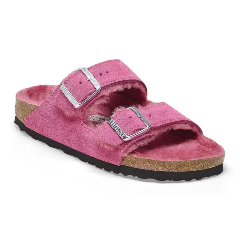 Birkenstock Arizona Shearling Suede Leather Fichsia Tulip sold by Zulily
