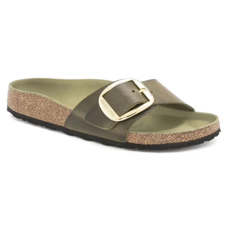 Birkenstock Madrid Big Buckle Oiled Leather Olive Green sold by Zulily