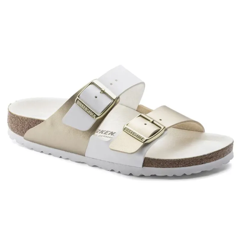 Birkenstock Arizona Split Birko-Flor White / Gold Sandals sold by Zulily