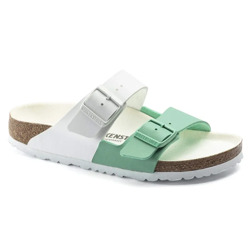 Birkenstock Arizona Split Birko-Flor White / Bold Jade Sandals sold by Zulily