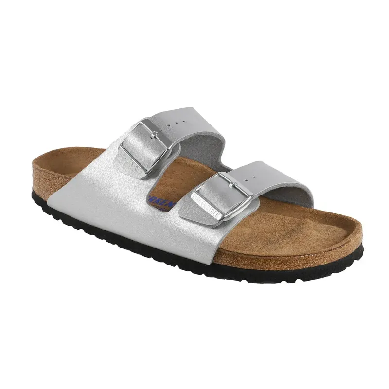 Birkenstock Arizona Soft Footbed Birko-Flor Silver Sandals sold by Zulily