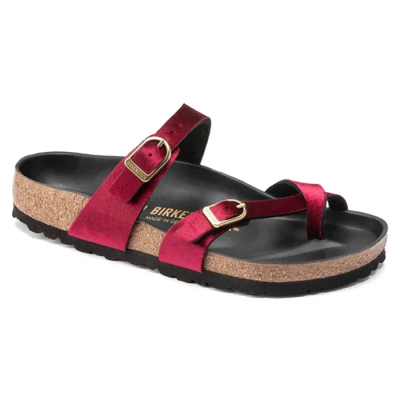 Birkenstock Women's Mayari Rivet Logo Velvet Maroon Sandals sold by Zulily