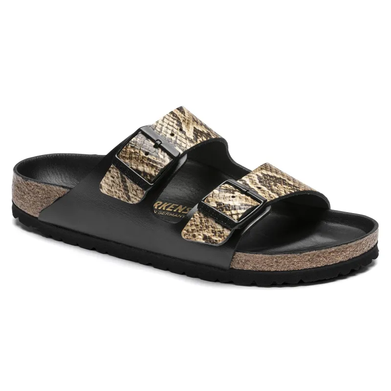Birkenstock Arizona Embossed Leather Black / Snake Beige Sandals sold by Zulily