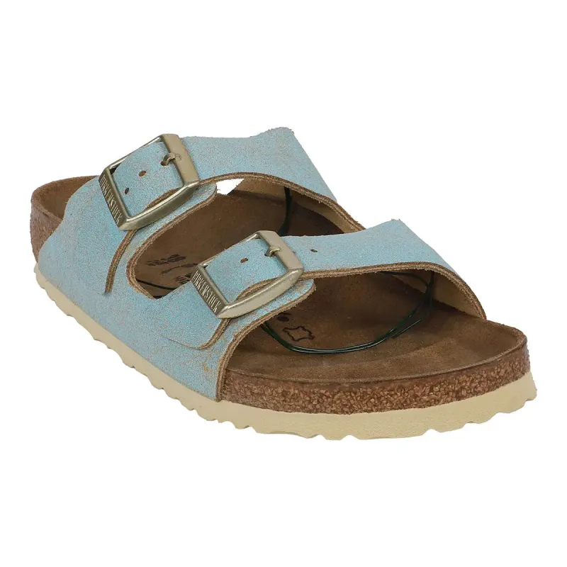 Birkenstock Arizona Suede Leather Washed Metallic Aqua Sandals sold by Zulily