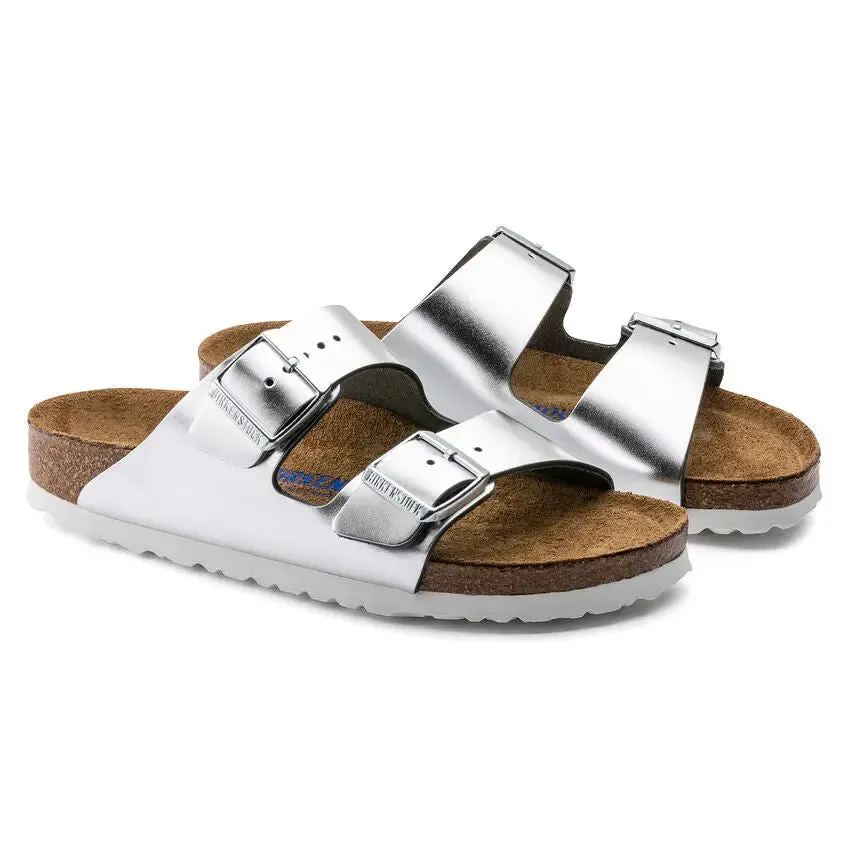Birkenstock Arizona Soft Footbed Leather Metallic Silver Sandals sold by Zulily product image thumbnail 2