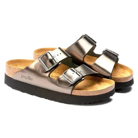 Birkenstock Women's Arizona Platform Leather Metallic Anthracite Sandals sold by Zulily product image thumbnail 3