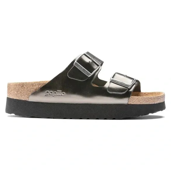 Birkenstock Women's Arizona Platform Leather Metallic Anthracite Sandals sold by Zulily product image thumbnail 4