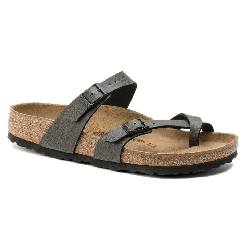 Birkenstock Women's Mayari Vegan Birko-Flor Pull Up Anthracite Sandals sold by Zulily