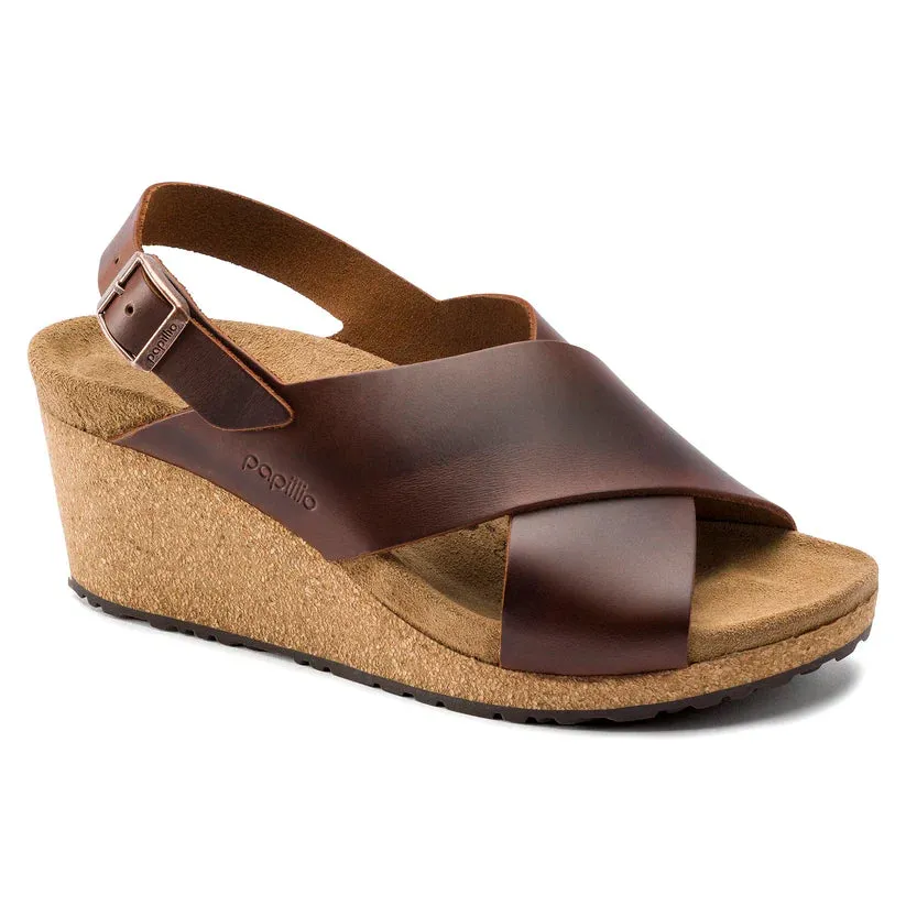 Birkenstock Women's Samira Leather Wedge Cognac Sandals sold by Zulily