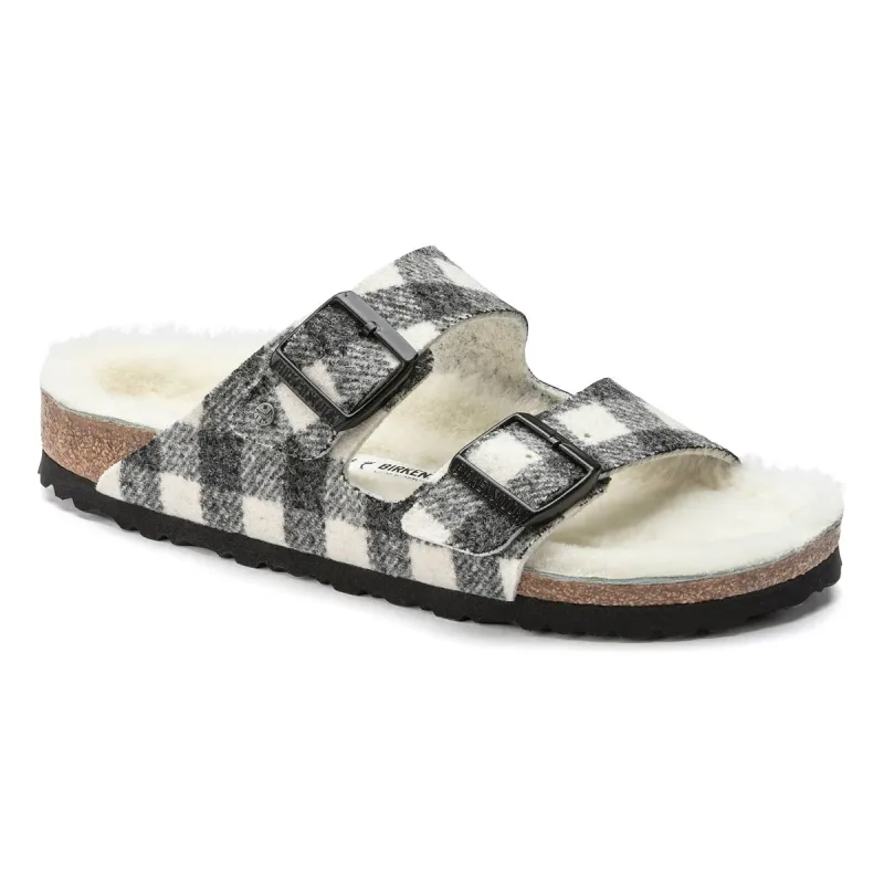 Birkenstock Arizona Shearling Wool Plaid White Sandals made by Birkenstock