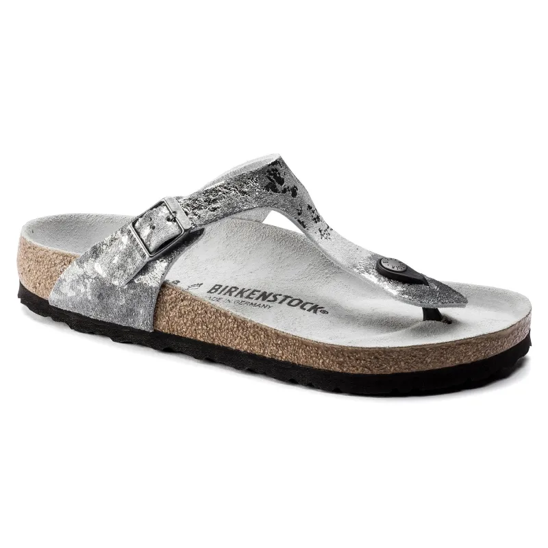 Birkenstock Gizeh Suede Leather Vintage Metallic Grey Silver Sandals sold by Zulily