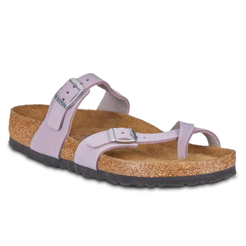 Birkenstock Women's Mayari Soft Footbed Nubuck Leather Purple Fog Sandals sold by Zulily