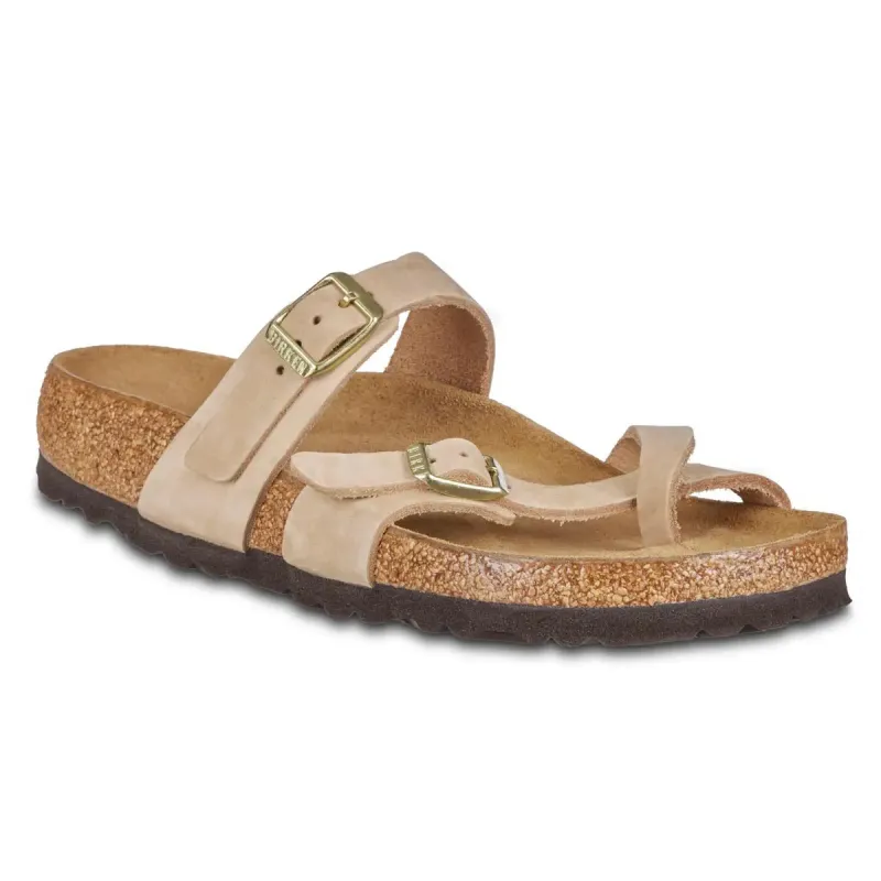 Birkenstock Women's Mayari Soft Footbed Nubuck Leather Sandcastle Sandals sold by Zulily