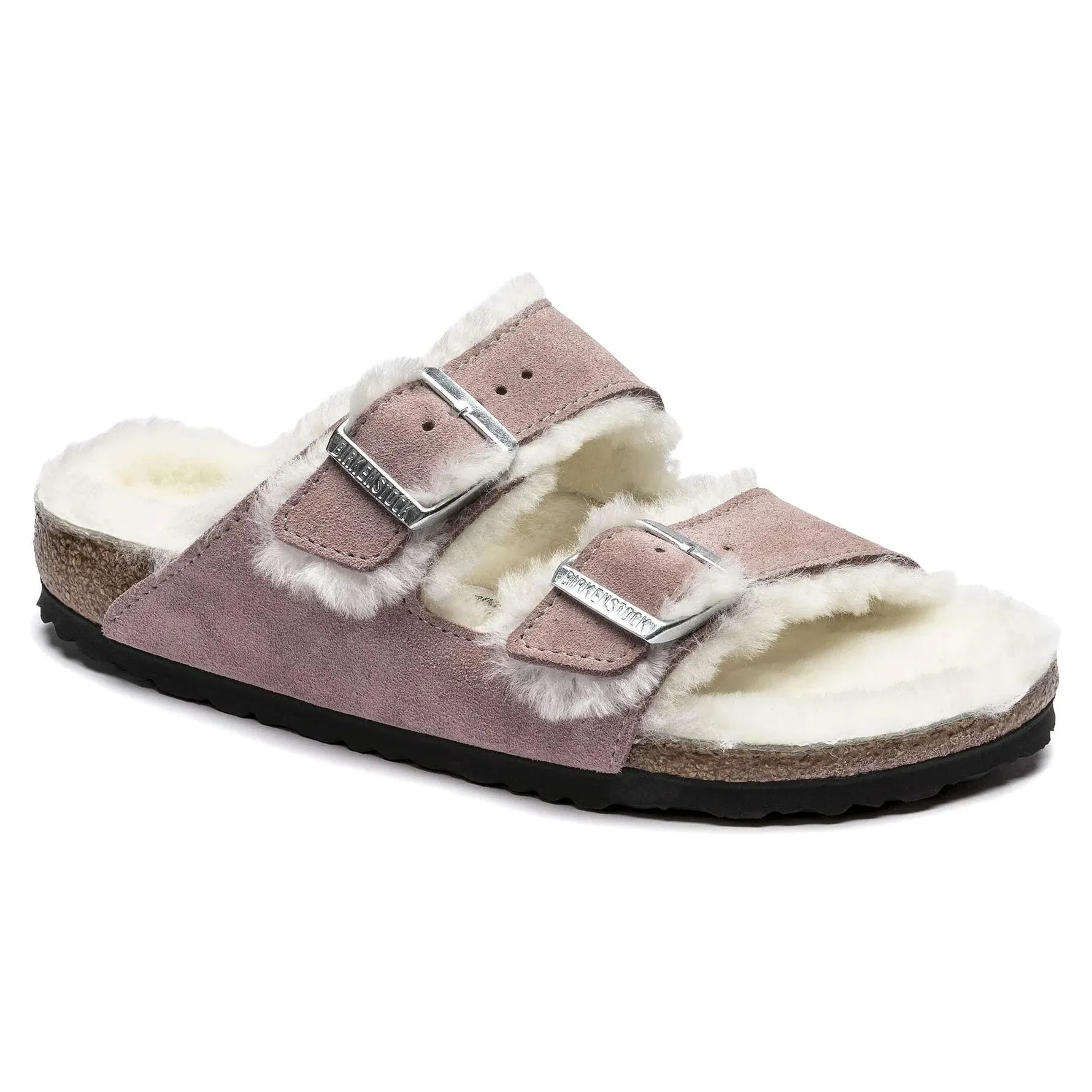 Birkenstock Arizona Shearling Suede Leather Soft Mauve Sandals sold by Zulily