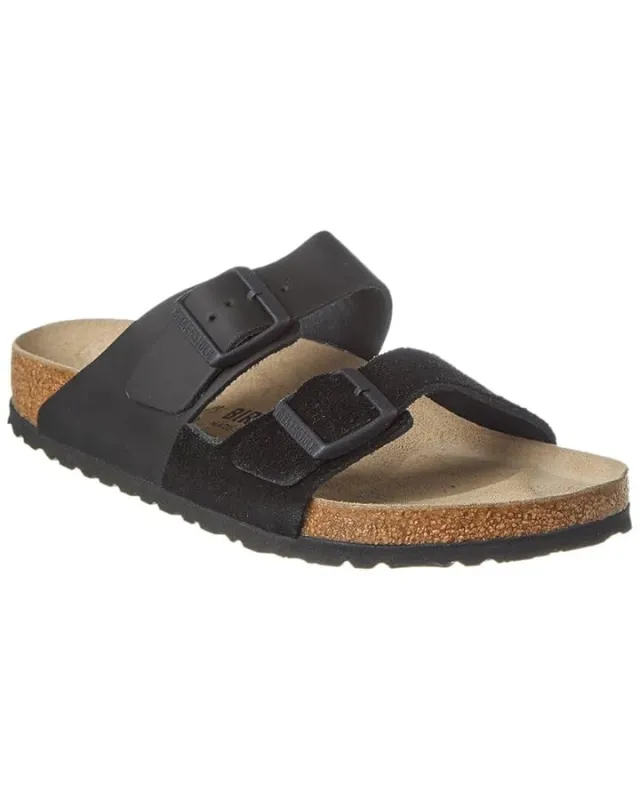 Birkenstock Arizona Split Natural Leather/Suede Black Sandals sold by Zulily