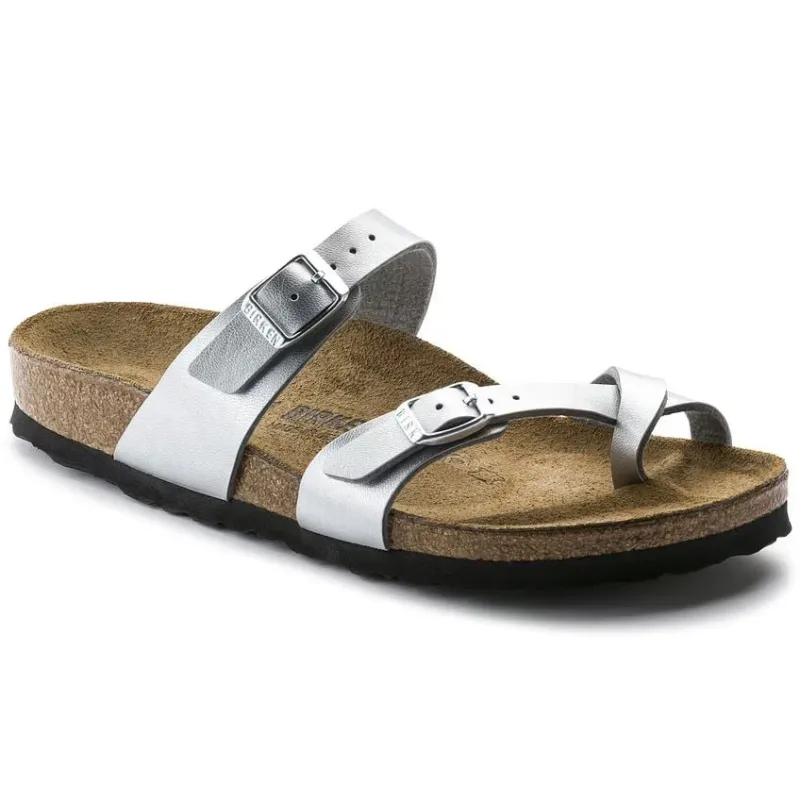 Birkenstock Women's Mayari Birko-Flor Silver Sandals sold by Zulily