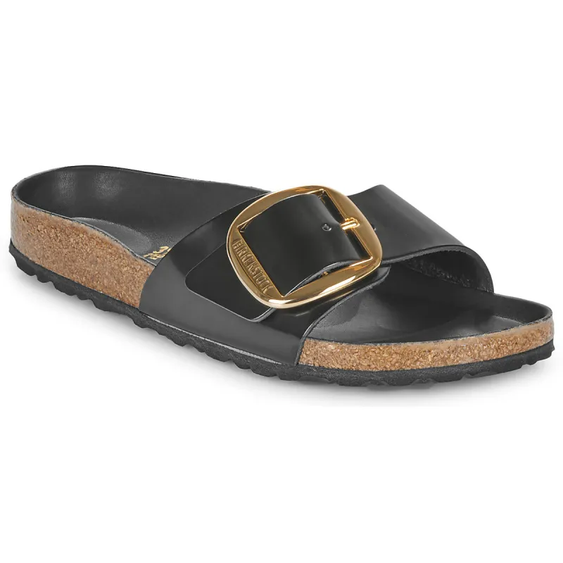 Birkenstock Madrid Big Buckle Natural Leather Patent Black sold by Zulily