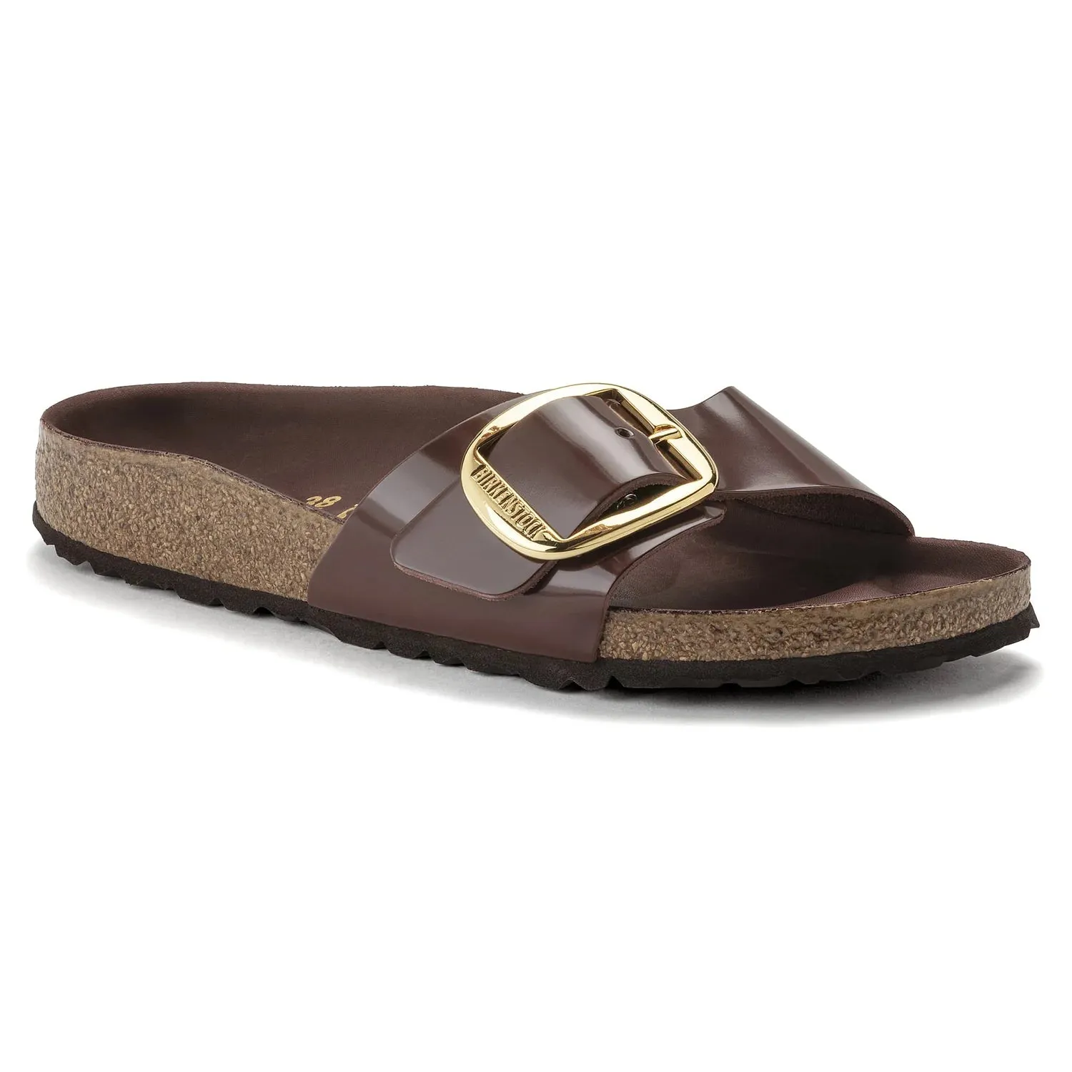 Birkenstock Madrid Big Buckle Natural Leather Patent Chocolate sold by Zulily