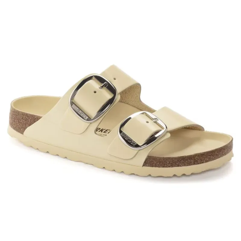 Birkenstock Arizona Big Buckle Natural Leather Patent High Shine Butter sold by Zulily