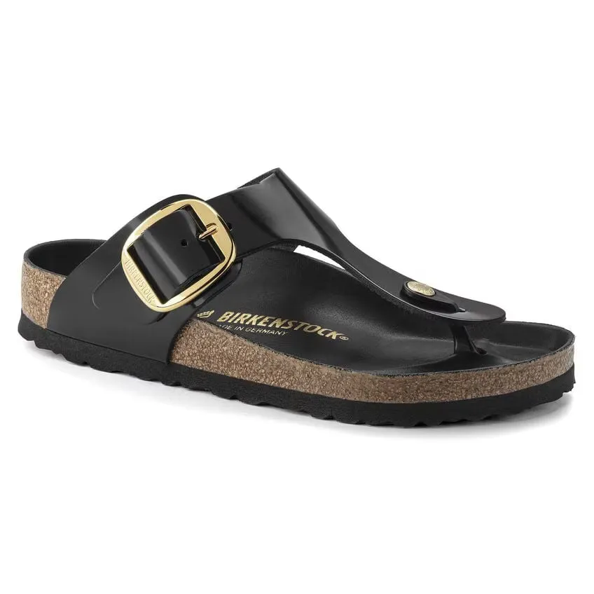 Birkenstock Gizeh Big Buckle Natural Leather Patent High Shine Black sold by Zulily
