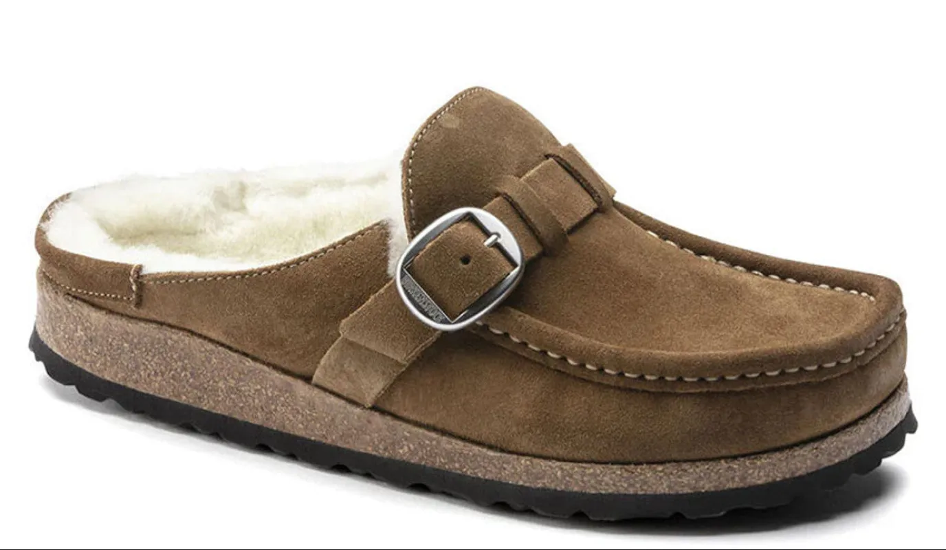 Birkenstock Buckley Shearling Suede Leather Dark Tea sold by Zulily