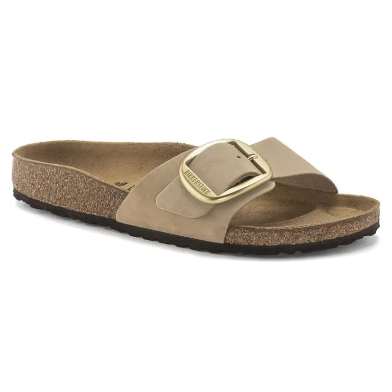 Birkenstock Madrid Big Buckle Nubuck Leather Sandcastle sold by Zulily