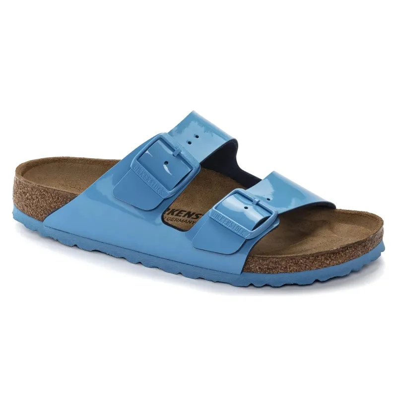 Birkenstock Arizona Birko-Flor Patent Sky Blue sold by Zulily