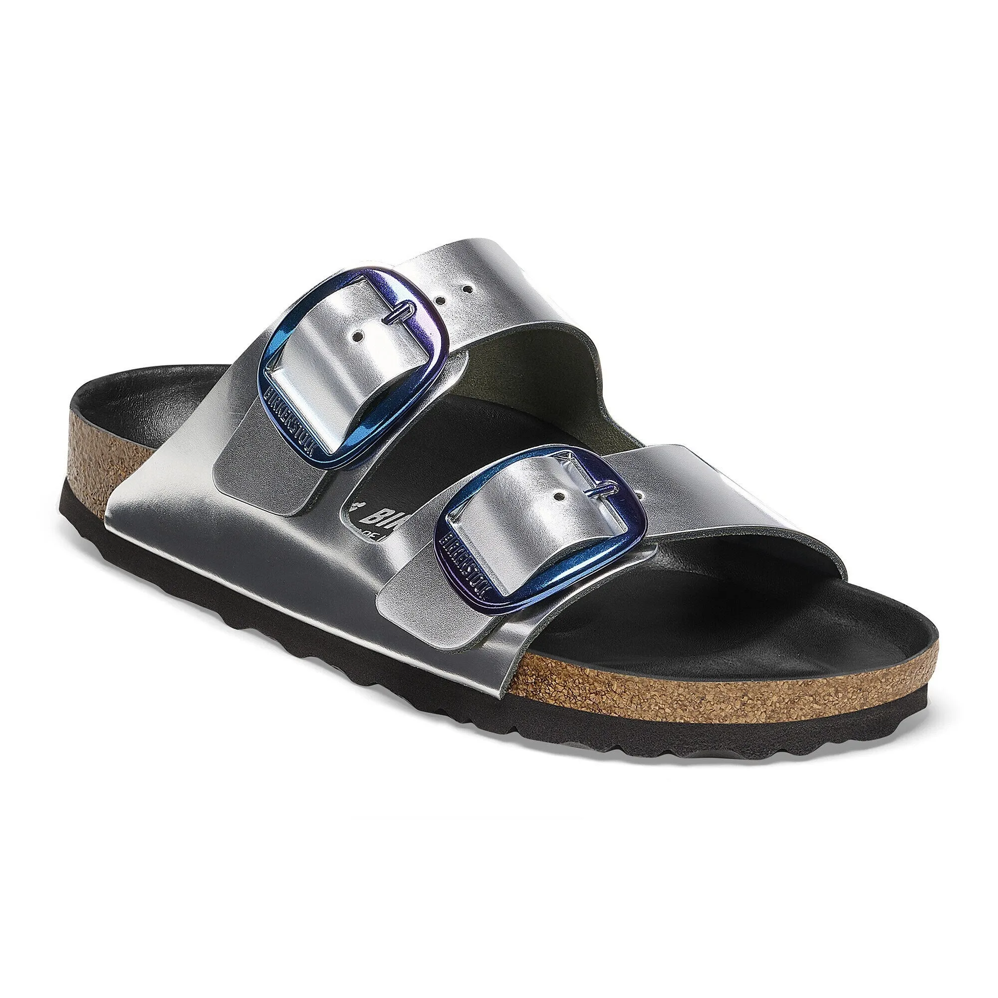 Birkenstock Arizona Big Buckle Natural Leather Metallic Silver sold by Zulily
