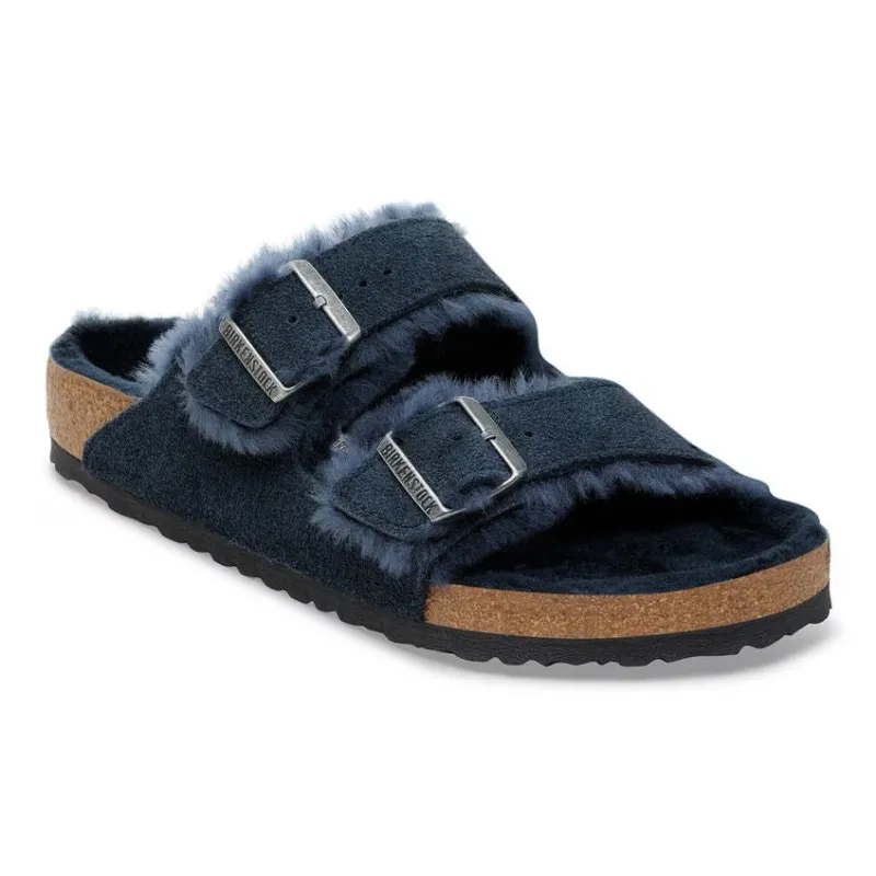 Birkenstock Arizona Shearling Waxy Leather Oiled Navy sold by Zulily