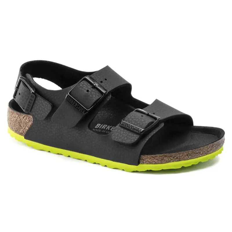 Birkenstock Milano Kid Birko-Flor Desert Soil Black Lime sold by Zulily