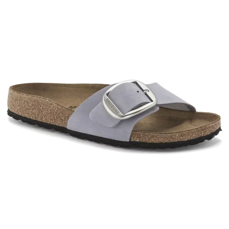 Birkenstock Madrid Big Buckle Nubuck Leather Purple Fog sold by Zulily