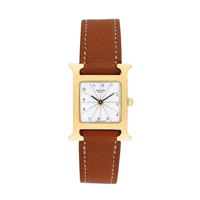 Pre-owned Hermes Women's H-Watch 22mm Tan leather Wristwatch - HH1.201 sold by Zulily