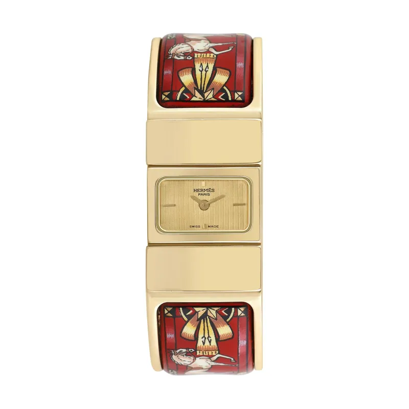 Pre-owned Hermes Women's Loquet Bangle 30mm X 20mm Gold Plated Stainless Steel Wristwatch - L01.201 sold by Zulily
