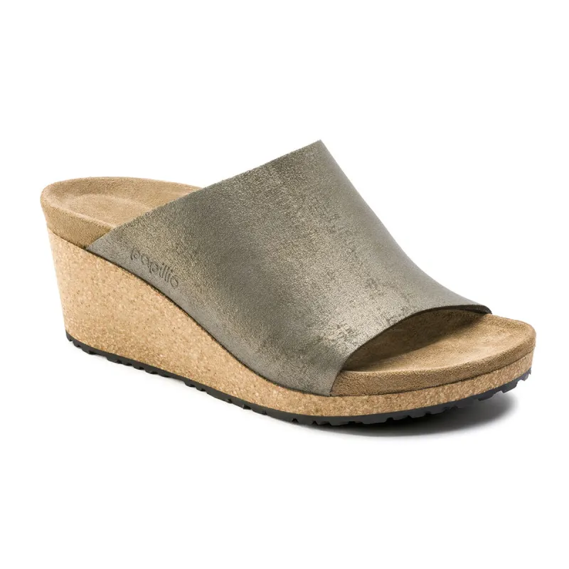 Birkenstock Namica Suede Leather Washed Metallic Stone Gold sold by Zulily