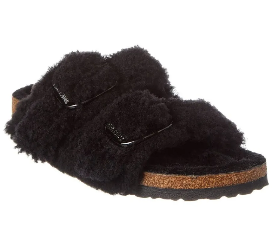 Birkenstock Arizona Big Buckle Rivet Logo Teddy Fur Black sold by Zulily