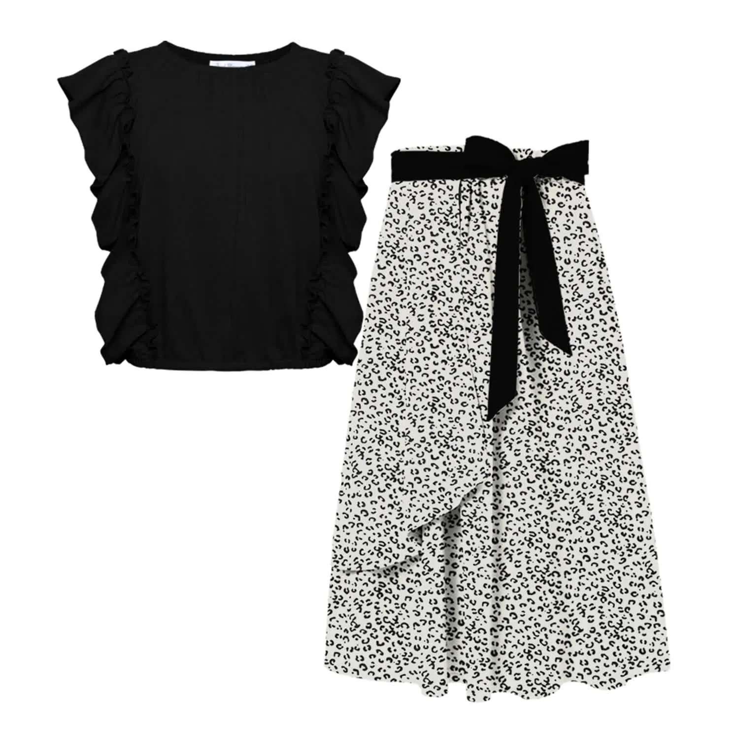 Black Ruffle-Accent Sleeveless Top & Leopard Print Maxi Skirt sold by Zulily