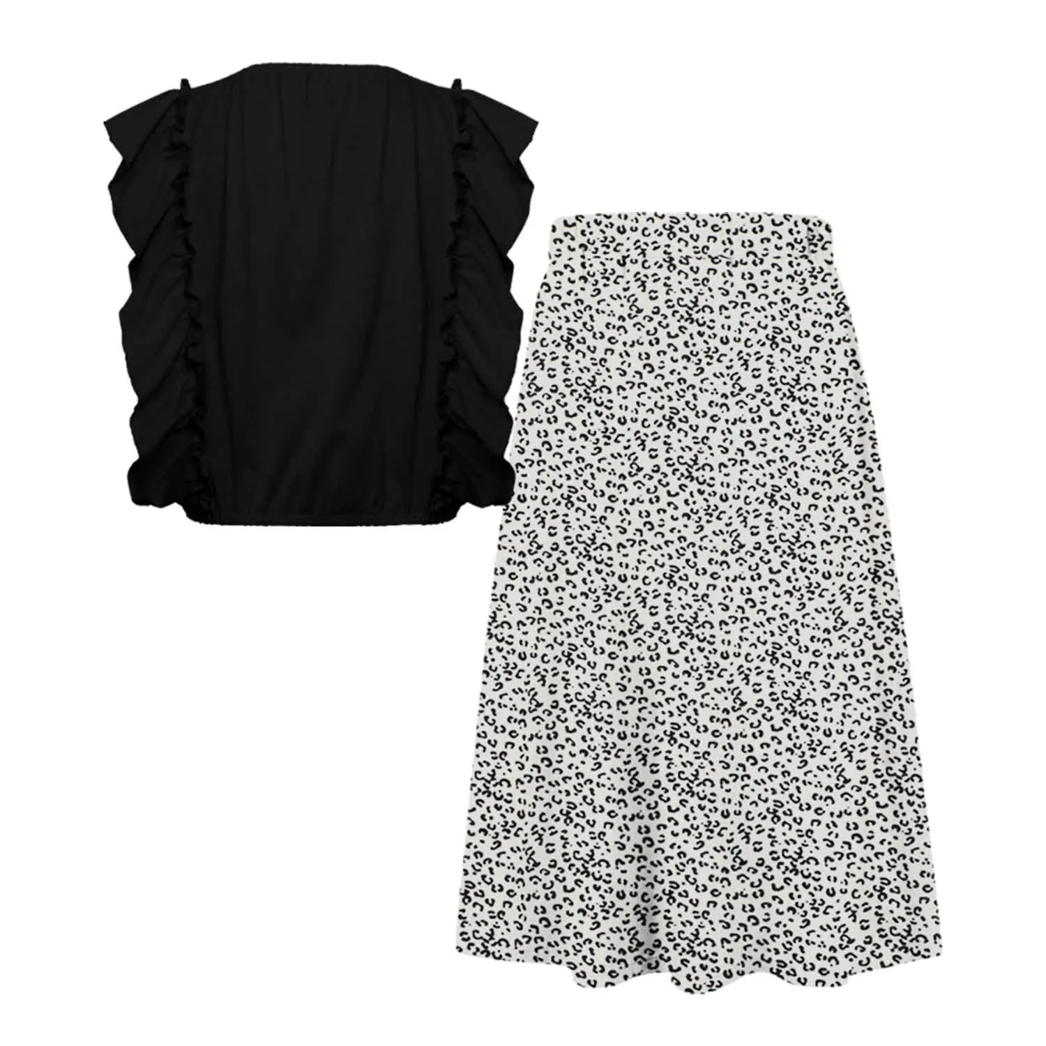 Black Ruffle-Accent Sleeveless Top & Leopard Print Maxi Skirt sold by Zulily product image thumbnail 2