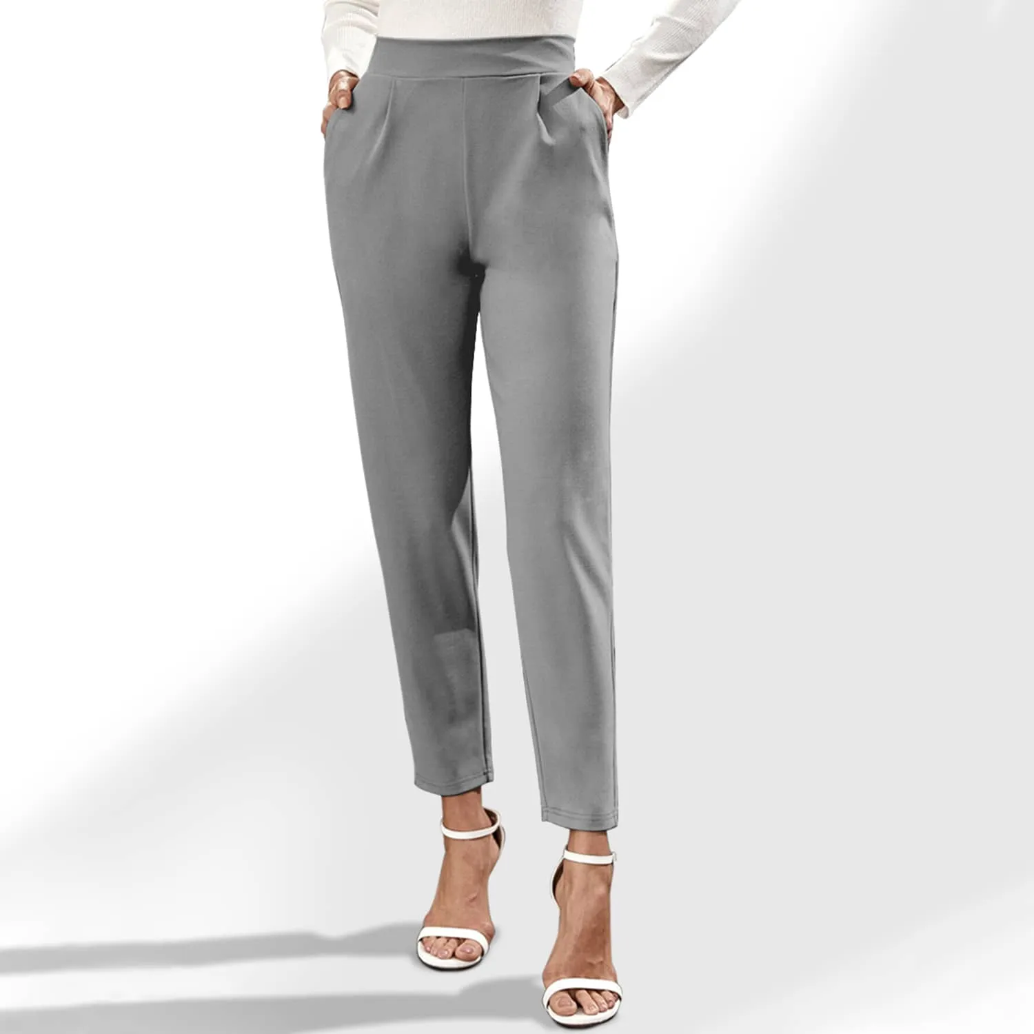 Grey Pocketed High Waist Straight Pants sold by Zulily